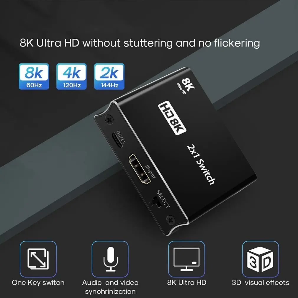 

Switcher 2.1 Ultra Speed 48Gbps 2 In 1 Out 8K@60Hz 4K@120Hz Switch Adapter For HDTV Projector Game Console
