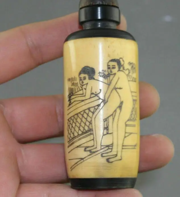 

“Rare Chinese Hand-carved Man Woman / Cattle Bone Snuff Bottle”
