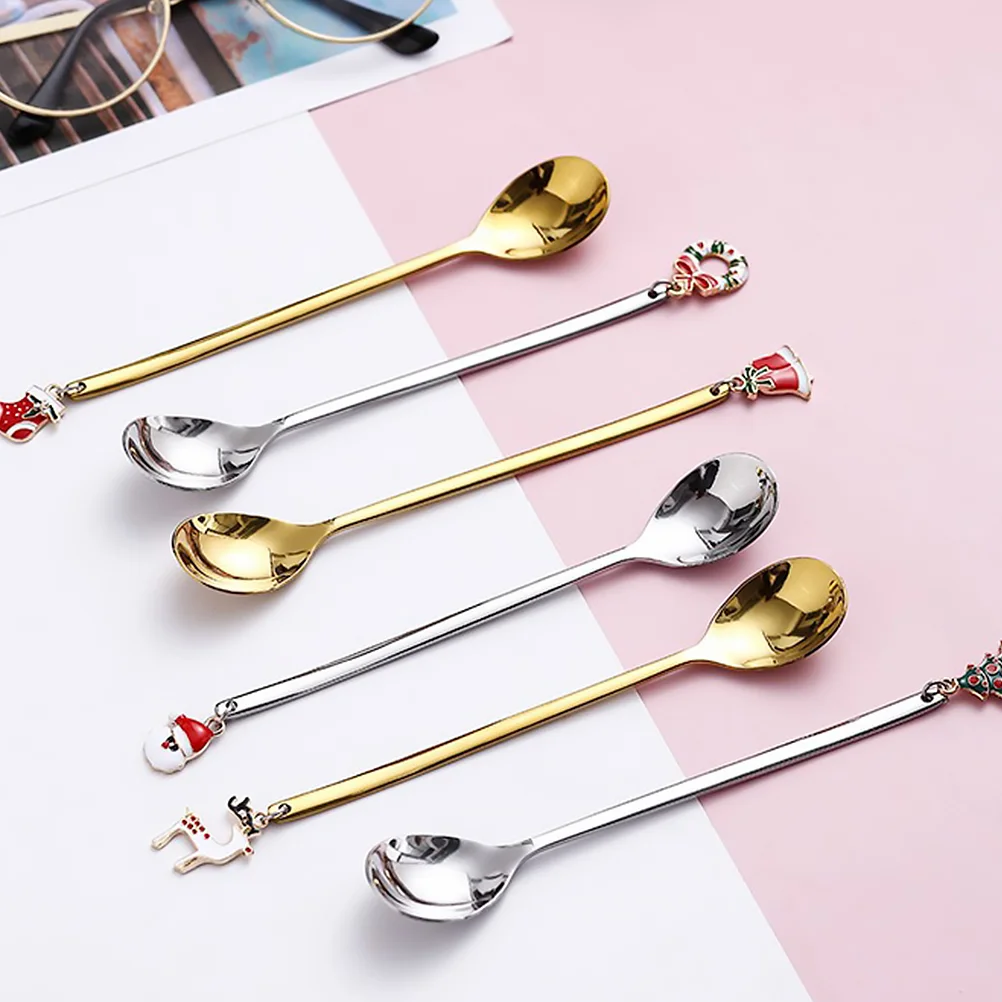 

Spoons Spoon Christmas Tea Dessert Coffee Mixing Steel Stainless Stirring Pendant Serving Teaspoon Honey Cutlery Soup Tableware