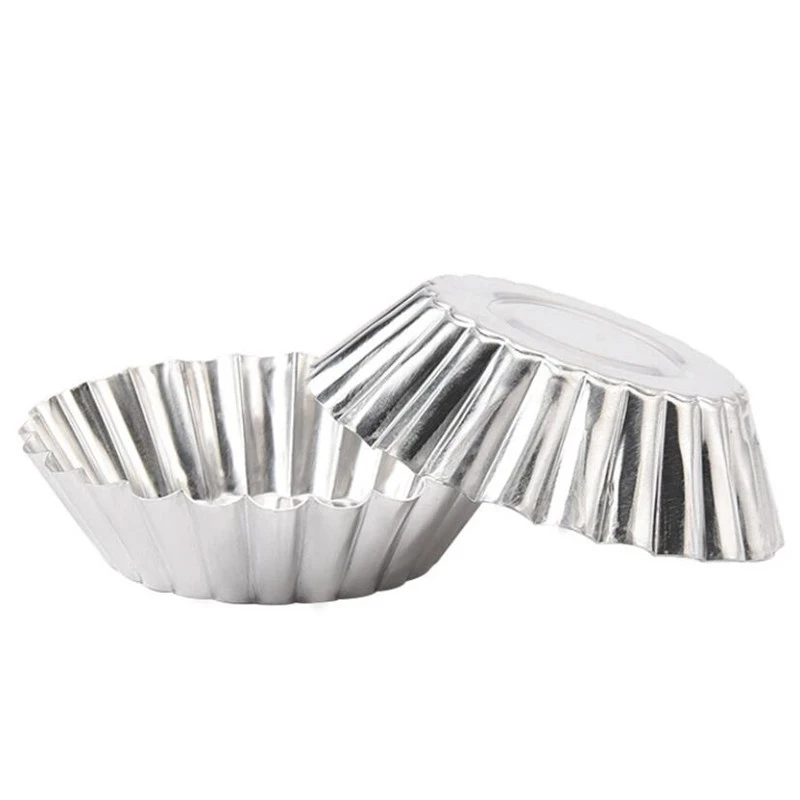 

10pcs Nonstick Ripple Aluminum Alloy Egg Tart Mold Flower Shape Reusable Cupcake and Muffin Baking Cup Tartlets Pans Moulds Tool