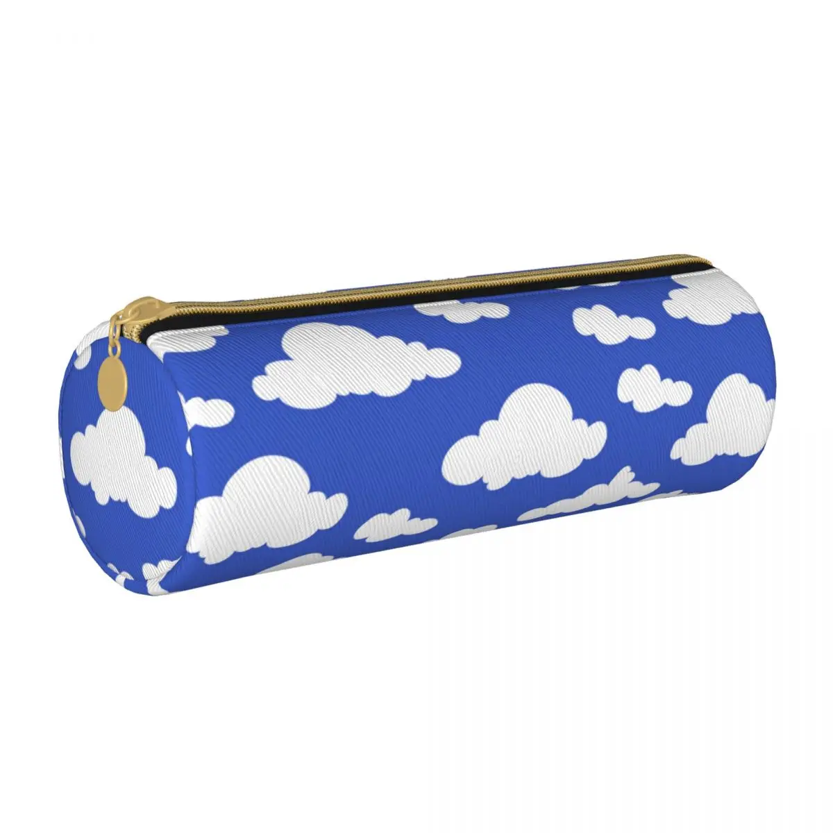 Cartoon Cloud Round Pencil Case Cloudy Blue Sky School Retro Leather Pencil Box Boy Girl Zipper Pen Bag