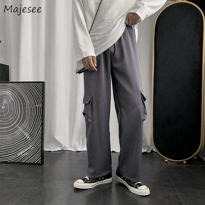 

Men Casual Pants Solid Loose Pockets Design All-match Spring New Students Simple Popular Bottoms Harajuku Korean Style Fashion