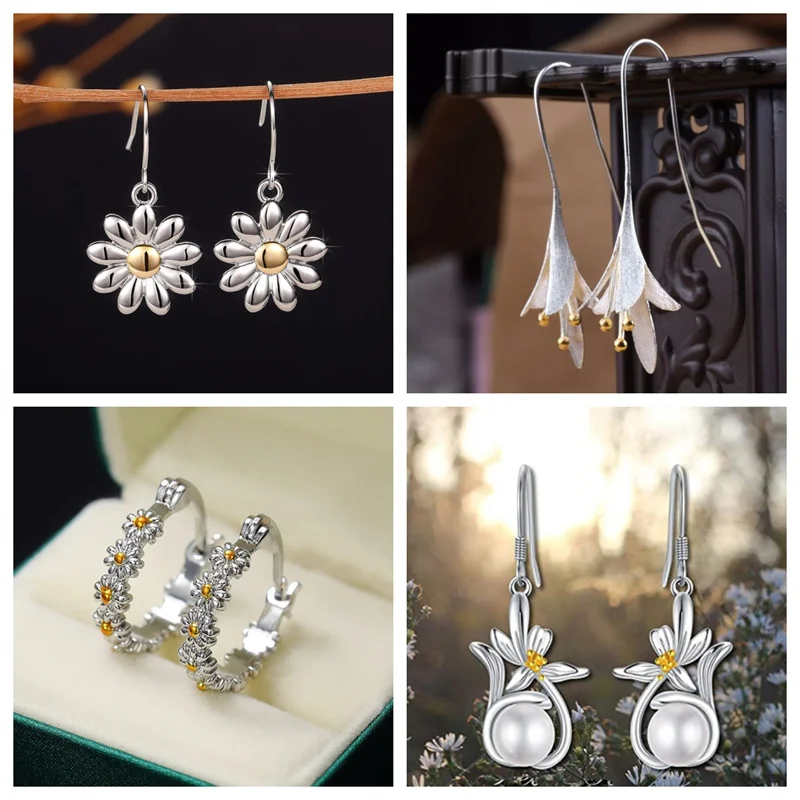 

New Romantic Daisy Earrings for Women Yellow Flowers Silver Color Delicate Girl Earrings Versatile Design Anniversary Jewelry