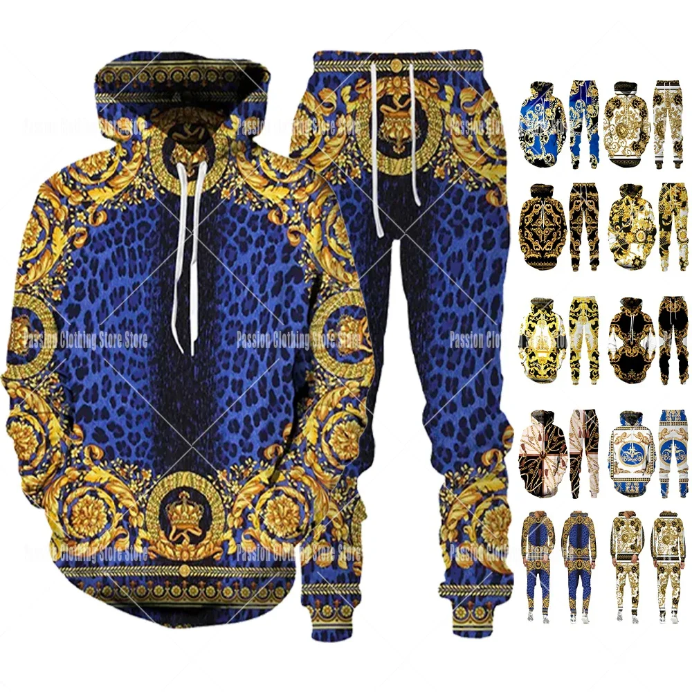 

Baroque Style Pant Sets Men's Tracksuit 3d Gold Lion Graphic Sportswear Men Set Oversized Men's Clothing Cool Fashion Men's Suit