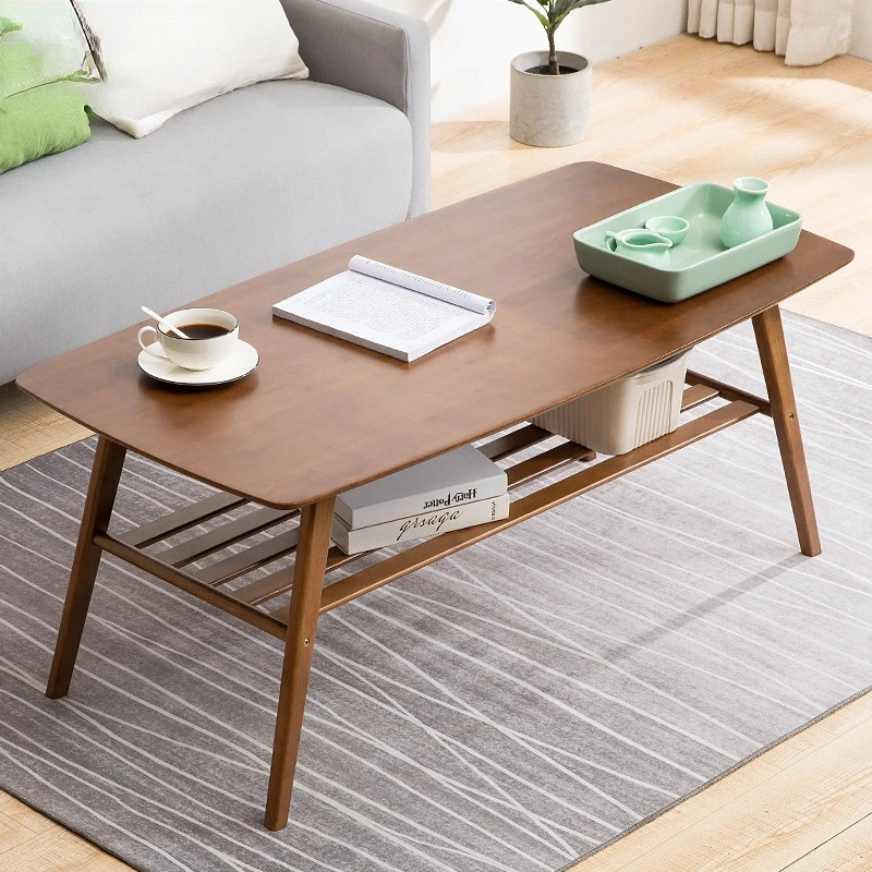 

Nordic Coffee Table Solid Wood Double-layer Breakfast Table Natural Material Side Table Solid Structure Living Room Furniture