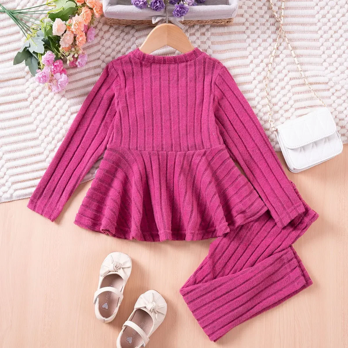 Детский комплект из топа и леггинсов трикотажные полосатые леггинсы с оборками