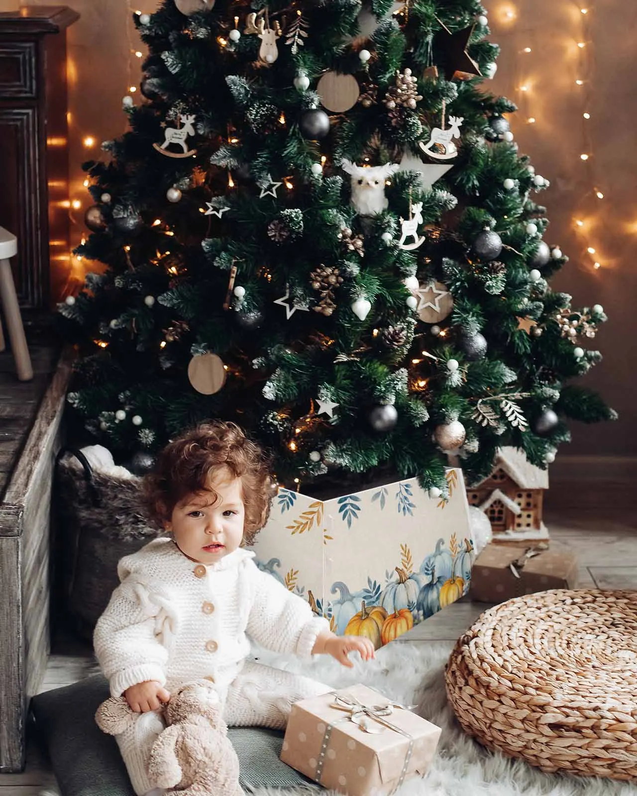 Водная синяя золотая желтая тыква рождественская елка Креативная печать