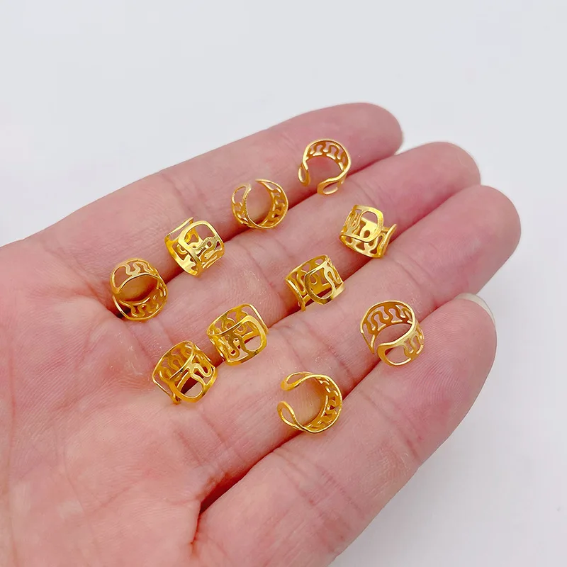 

50pcs/lot Gold Silver Adjustable Hair Braids Beads Opening Hair Braid Hair Rings Cuff Clips Tubes Jewelry Styling Tools Braider