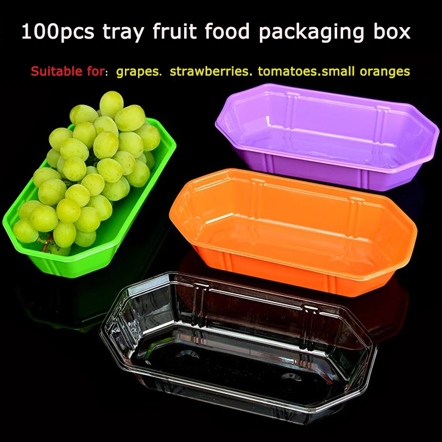 100pcs Plastic Boat Shape Fruit Grape Food Packaging Box Without Cover Food Storage Box Takeaway Fruit Food Packaging Box