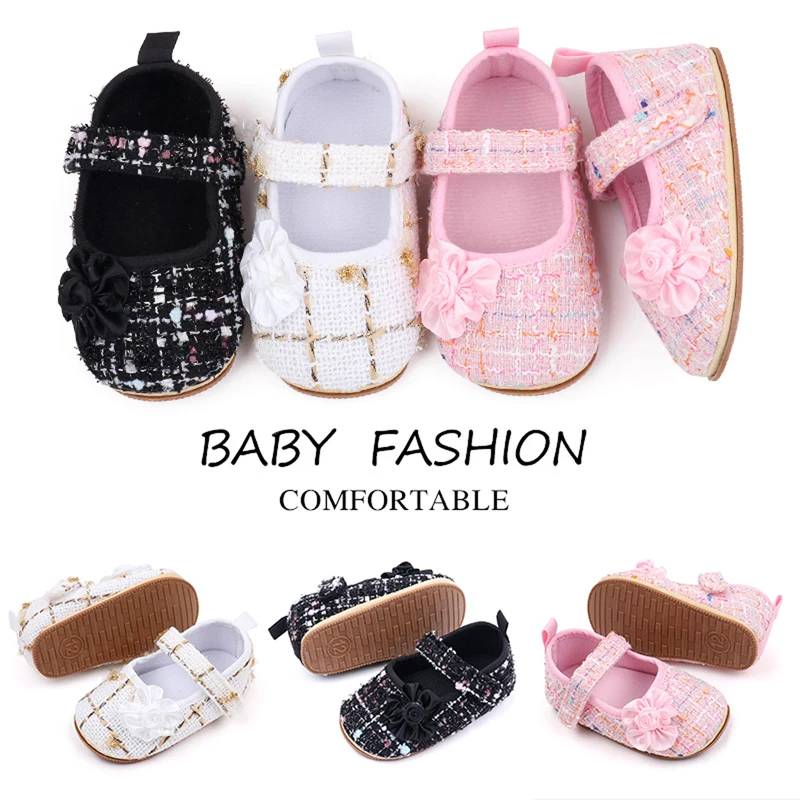 

Infant Baby Girls Shoes Flower Plaid Jacquard Soft Sole Cloth Crib Shoes Kid First Walker Kids Prewalker Sneaker Mary Jane Flats