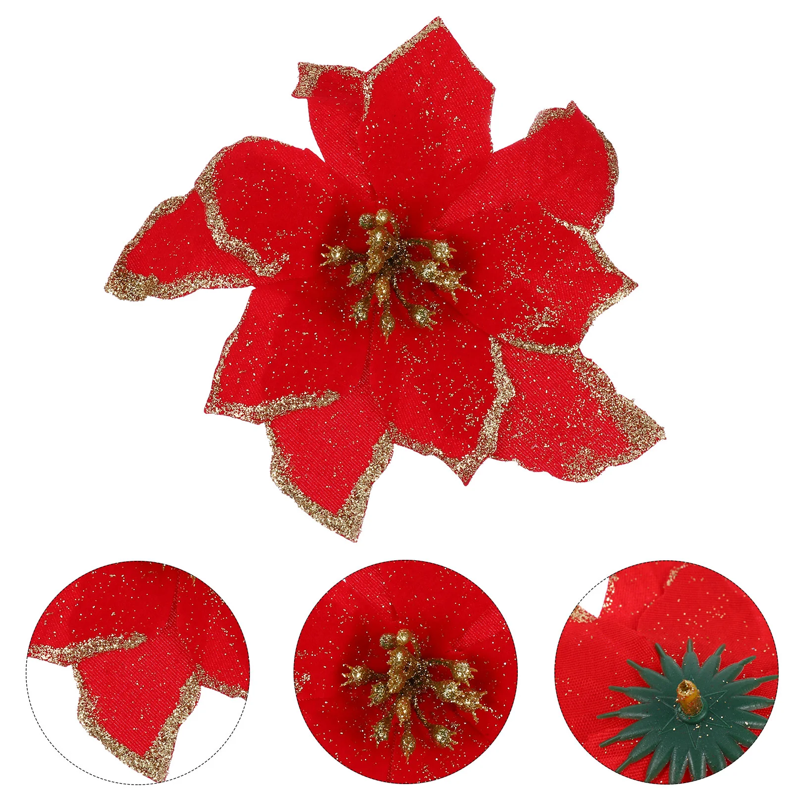 

24 Christmas Tree Glitter Adornments Artificial Flowers Decorations (Red)