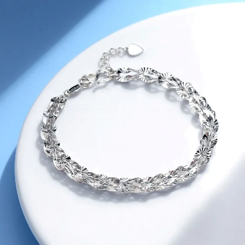 Женская цепочка из настоящей чистой платины 950 4 8 мм резной браслет с перьями