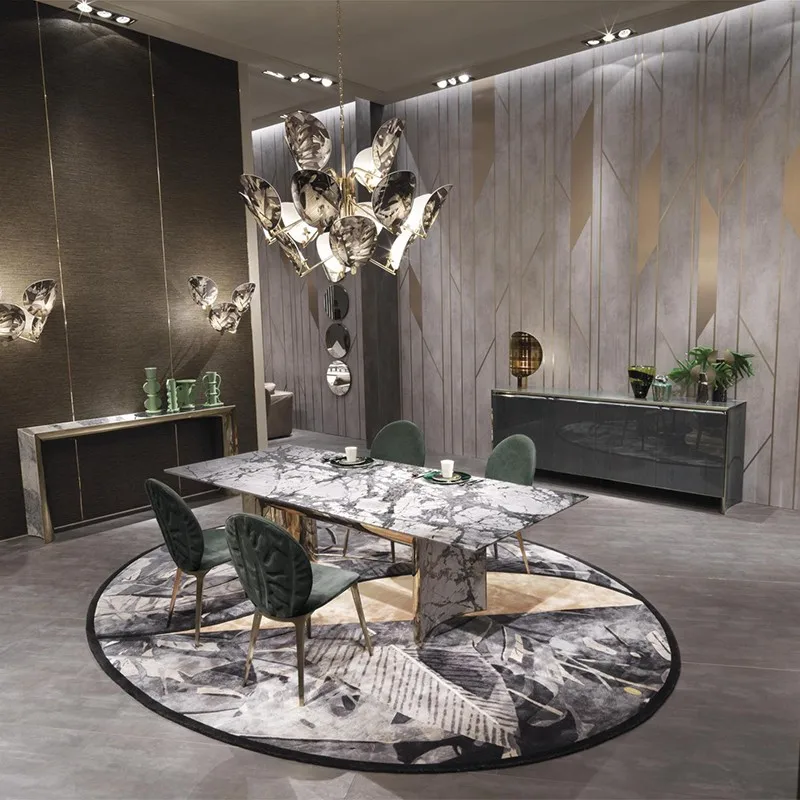 

Stainless Steel Custom Slate Reception Dining Table and Chairs Modern Minimalist Home Dining Creative Rectangular Table Folded