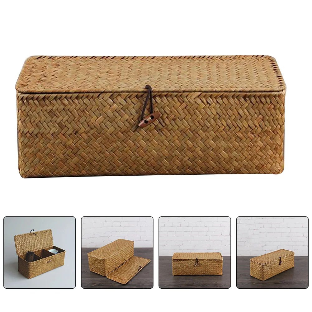 

Storage Woven Box Baskets Rattan Basket Wickerorganizer Shelf Sundries Lids Hand Smalldesktop Lid Hyacinth Dorm Bin Bins