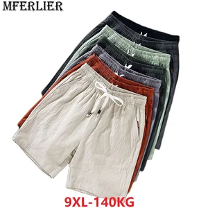 Шорты мужские хлопковые в китайском стиле, повседневные штаны из льна и размера плюс, домашние стрейчевые, большие 6XL 7XL 8XL 9XL, зеленые оранжевые, летние