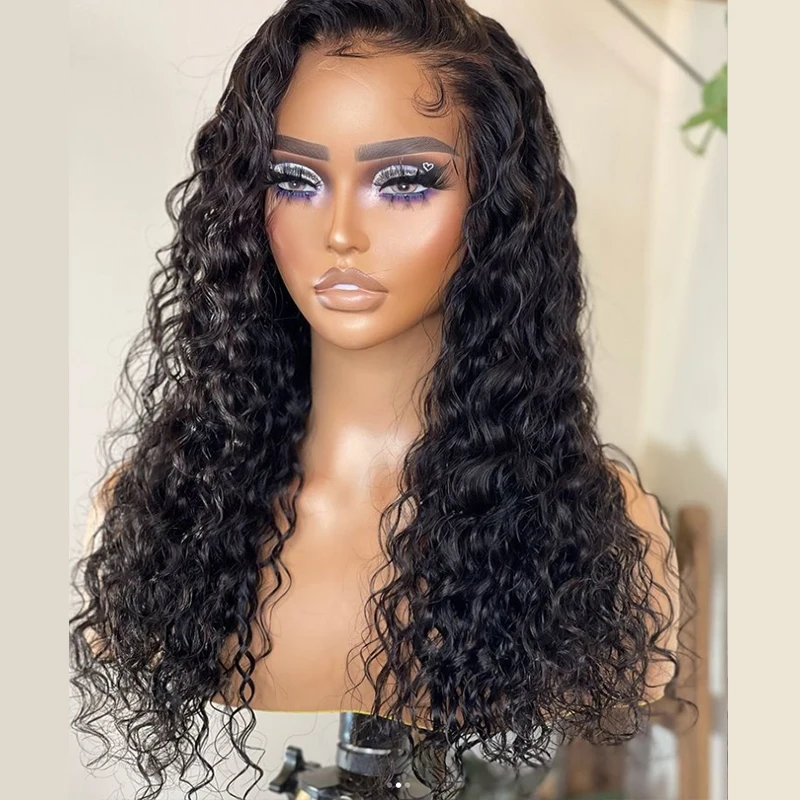 

Natural Black Middle Part Soft 26inch Long 180% Density Kinky Curly Glueless Lace Front Wig For Women Babyhair Pre Plucked Daily