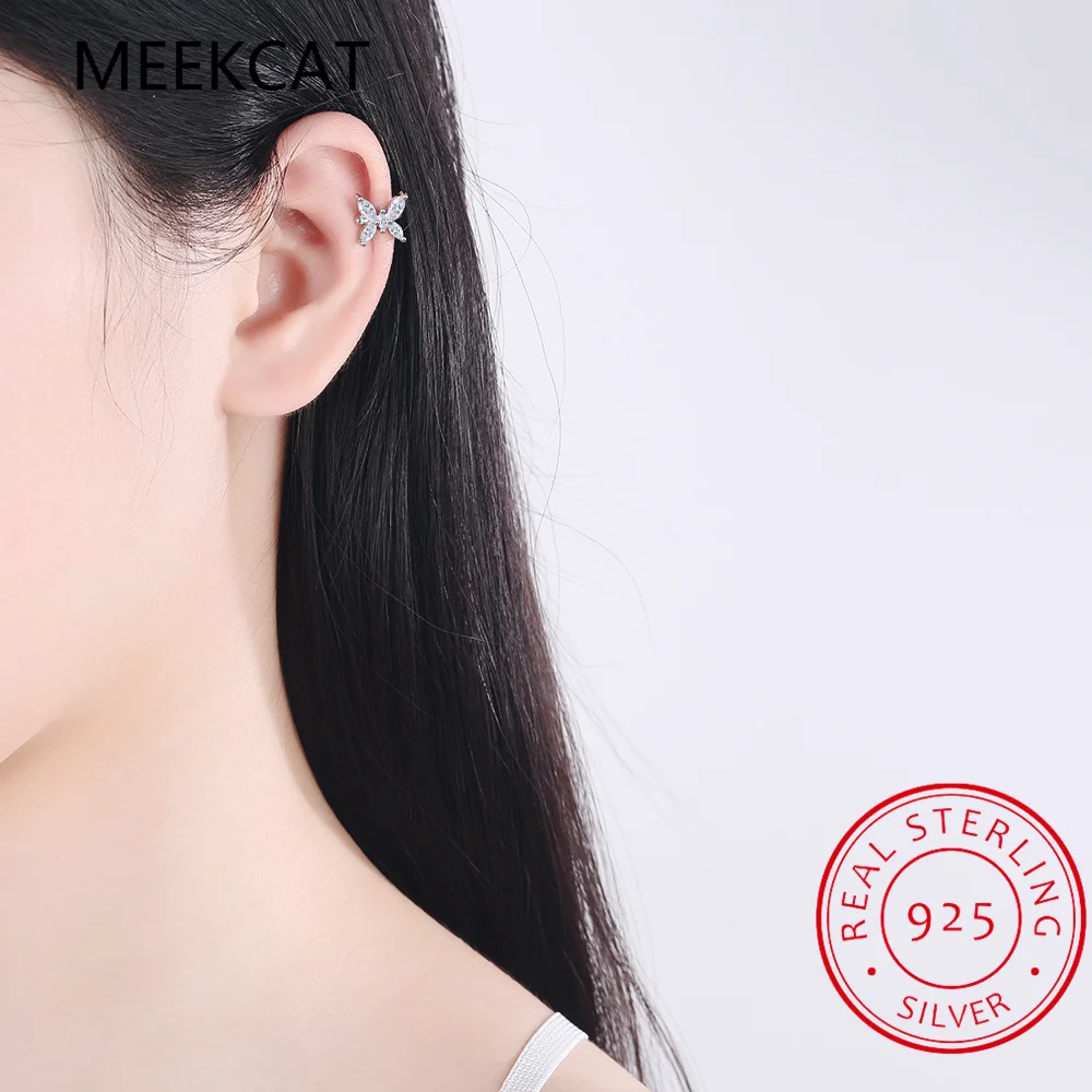 Женские серьги-каффы из серебра 925 пробы с милыми бабочками