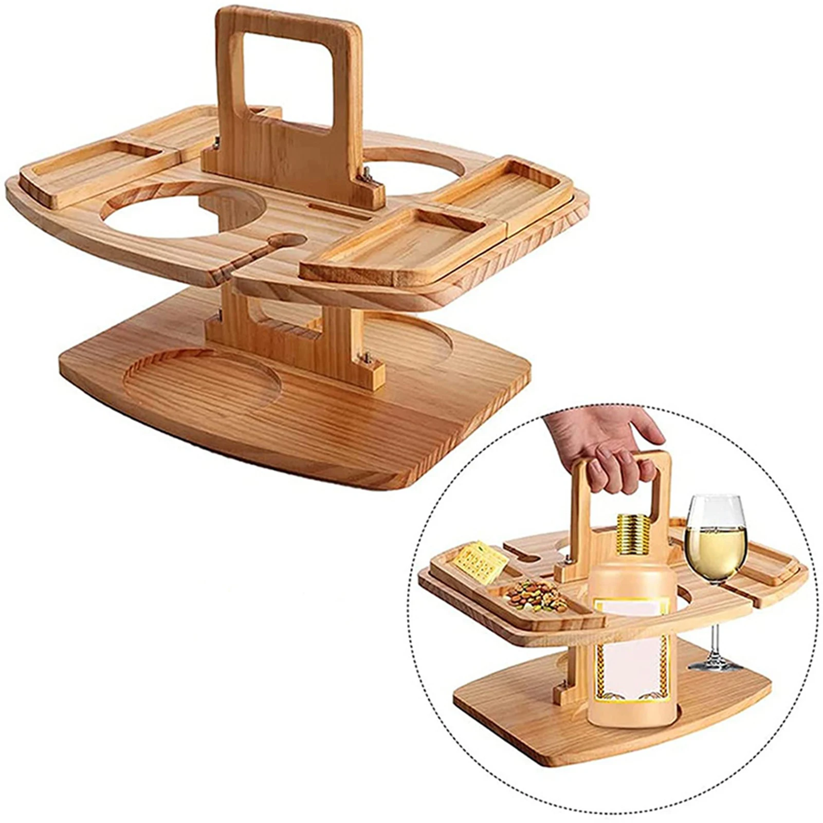 

Портативный деревянный стол для пикника с ручкой, уличный складной винный стол, Съемный держатель для бокалов для вина, складной стол, лоток...