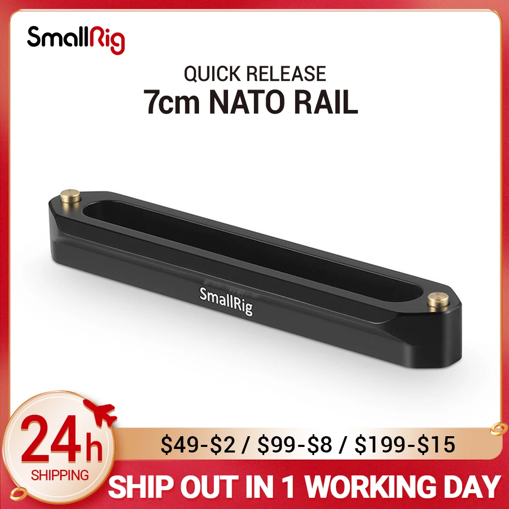 

SmallRig Quick Release Safety Nato Rail 70mm Long with Spring Loaded Pins for RED Epic / Scarlet, Black Magic- 1195