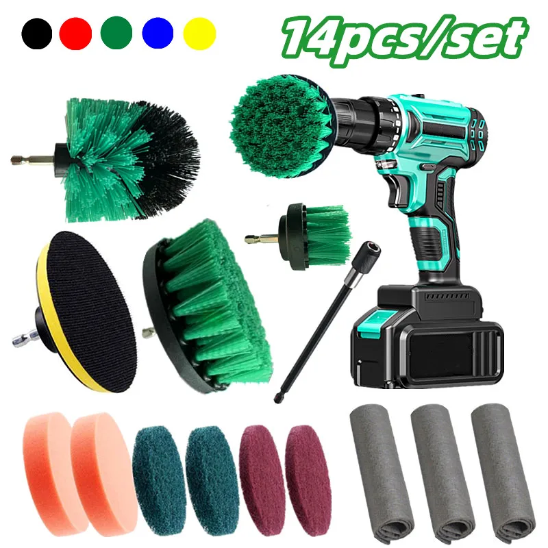 

Bathroom Brush 14pcs Cleaning Tire Tool Kitchen Brush Car Cleaning Cleaning Kit Hub Electric Brush Electric Head Drill Brush