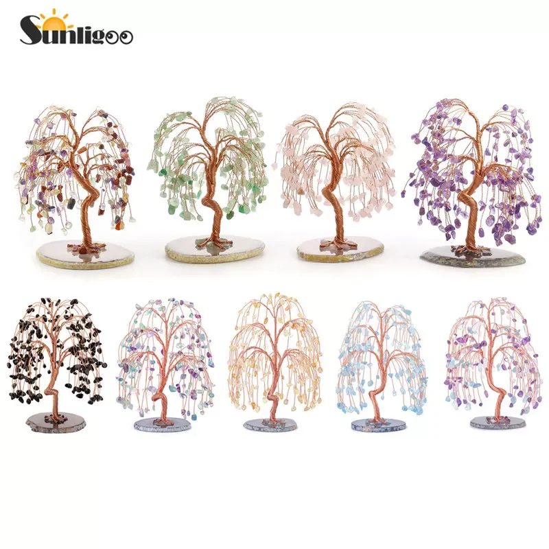

Sunligoo Healing Crystal Trees Figurines Gemstone With Natural Agate Base Money Tree Feng Shui Ornaments Home Living Room Decor