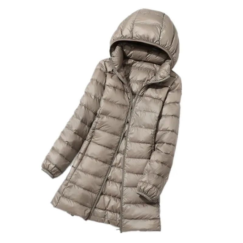 Winter Womens Down Jackets Long Ultra Light Thin Casual Coat Puffer Jacket Slim Remove Hooded Parkas