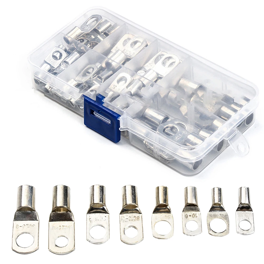 

60pcs SC6-SC25 Battery Cable Ends Kit Brass Battery Cable Ends Ring Terminal Connectors 8 Different Sizes Solar Panels Parts
