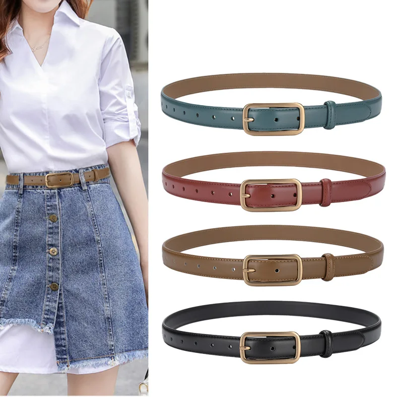 Vitnage Plain Real Cow Leather Waist Belt for Women Japanese Causal Style Jeans Pants Belt Strap Cowskin Dress Belt Decoration