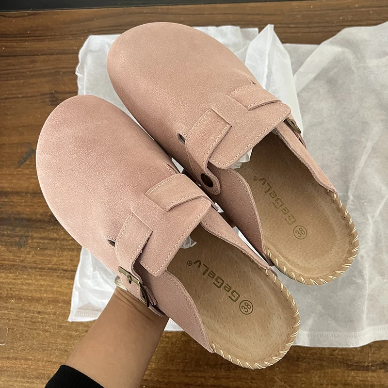 

2023 Spring Women's Closed Toe Slippers Cow Suede Leather Clogs Sandals For Women Retro Fashion Garden Mule Clog Slides 35-39