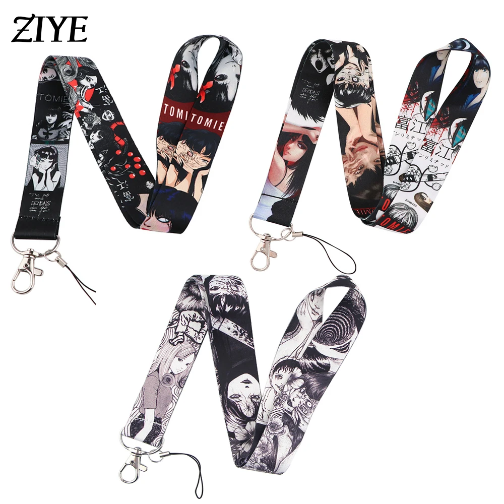 

Horror Anime Junji Ito Tomie Neck Strap Lanyards ID Badge Card Holder Keychains Rope Phone Strap Webbing Necklaces Otaku Jewelry