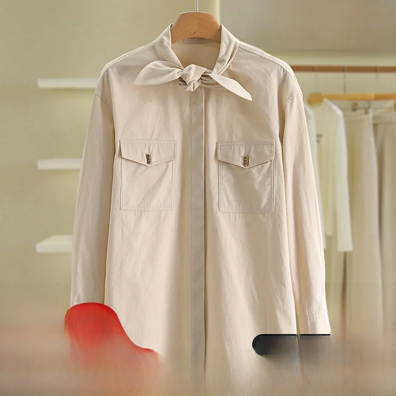 [Jia] Необычные свободные однотонные рубашки с длинными рукавами на бретелях 2024