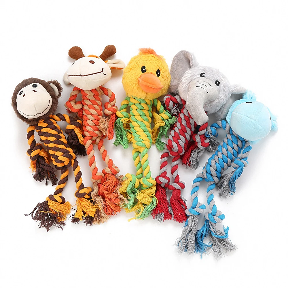 

Cotton Rope Animal Shape Pet Chew Molar Toy Cute Hippo Giraffe Monkey Elephant Duck Shape Bite-resistant Toy Dog Puppy Supplies
