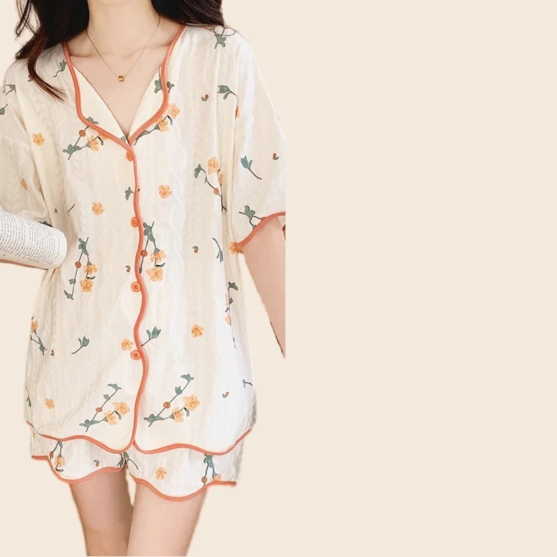 Women's New Pajamas Set Short Sleeve Shirt Sexy Bow Print Shorts Sweet Princess Summer Pyjama Big Size Homewear Cozy Soft Pjs