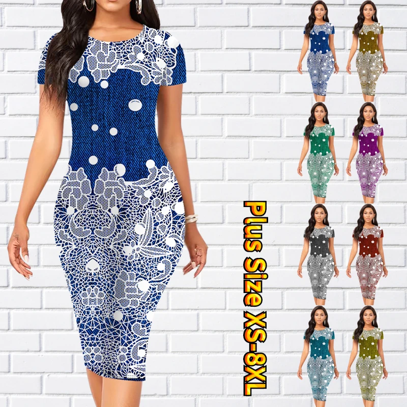 

Женское летнее элегантное платье с коротким рукавом, повседневное женское модное платье с 3D принтом, пикантное облегающее платье с горловиной в саду, модель 2023 года