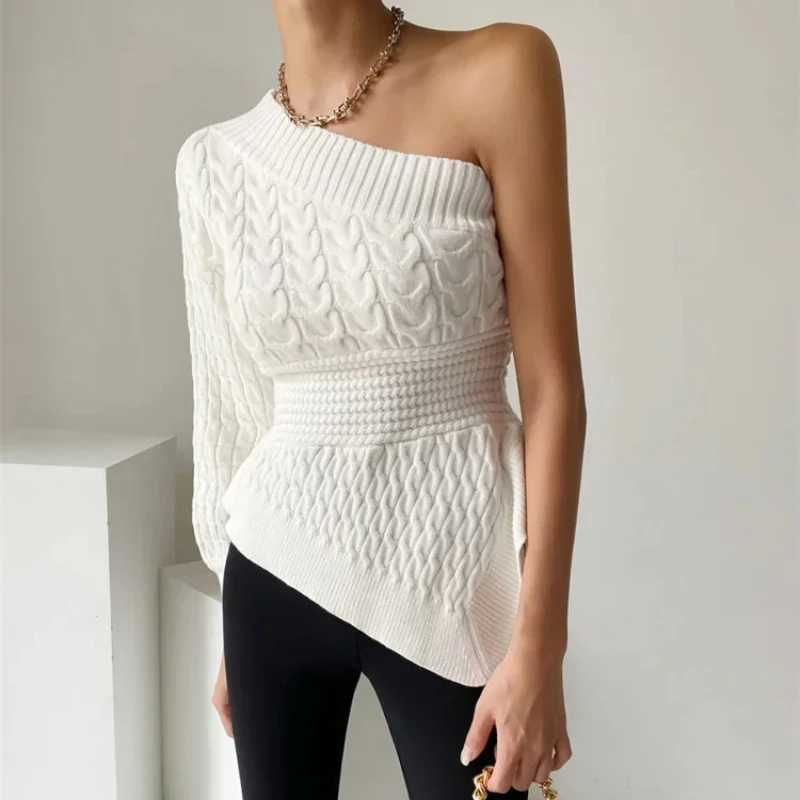 Французские шикарные женские свитера на одно плечо туники в корейском стиле