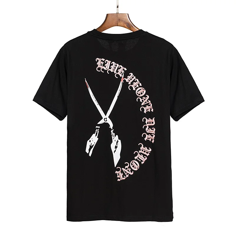 

Vlone 22ss Spring/Summer New Scissors Sanskrit Letter Pattern Printing Men's and Women's Same Style Short Sleeve T-shirt