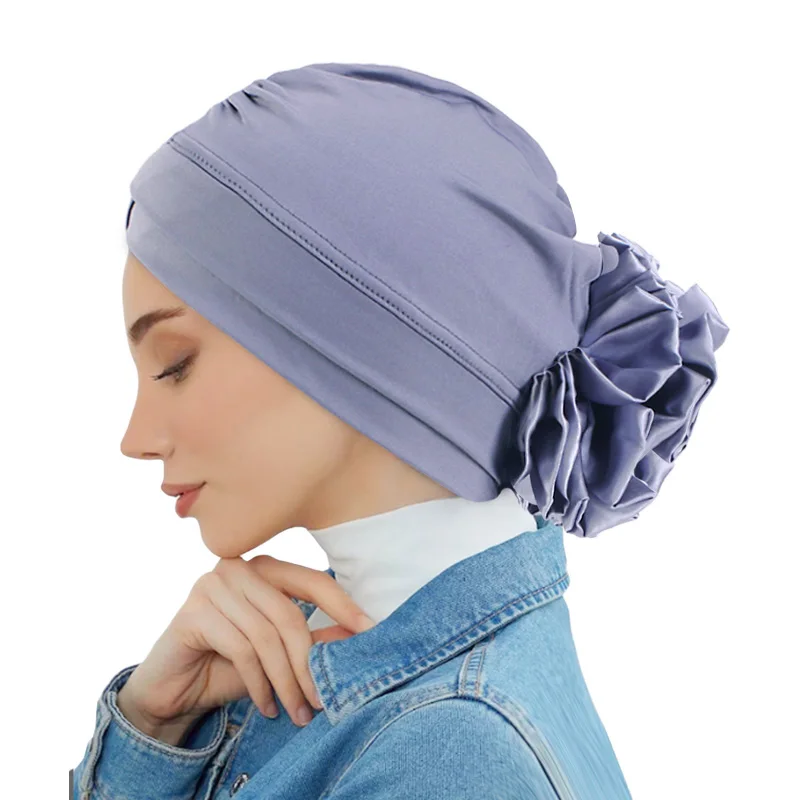 

New Women Big Flower Turban Cap Forehead Crossing Bottoming Cap Muslim Instant Hijabs Scarf Islamic Bonnet Hat Chemo Beanie Hat