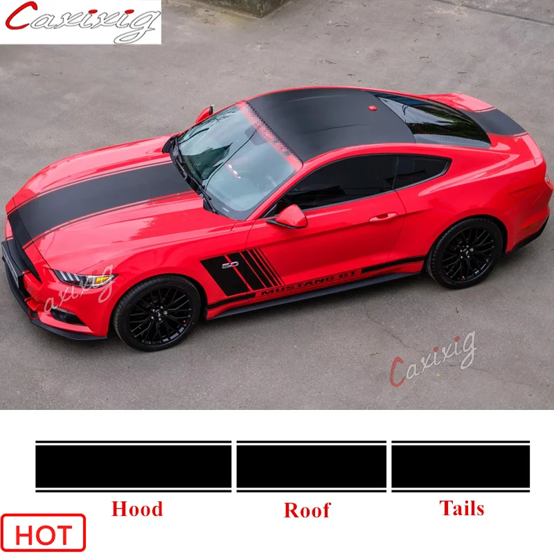 

Спортивные гоночные полосы, наклейки на капот автомобиля, крышу, хвост, кузов автомобиля, декор переднего и заднего бампера, виниловые наклейки для Ford Mustang