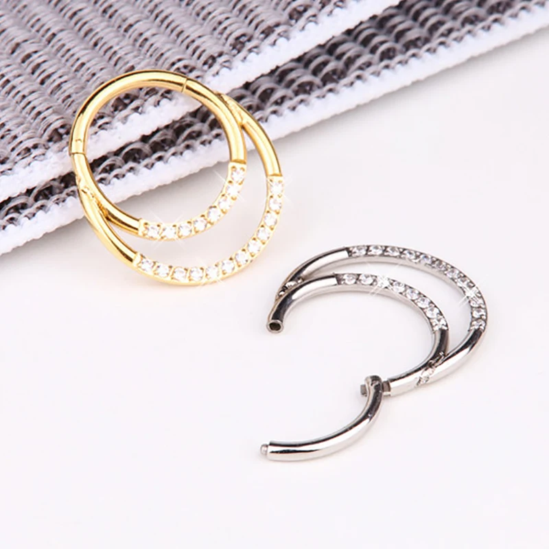 Titanium Piercing Septum Nose Rings Zircon Lined Double Hoop Earrings Tragus Cartilage Helix Fashion Body Accessories