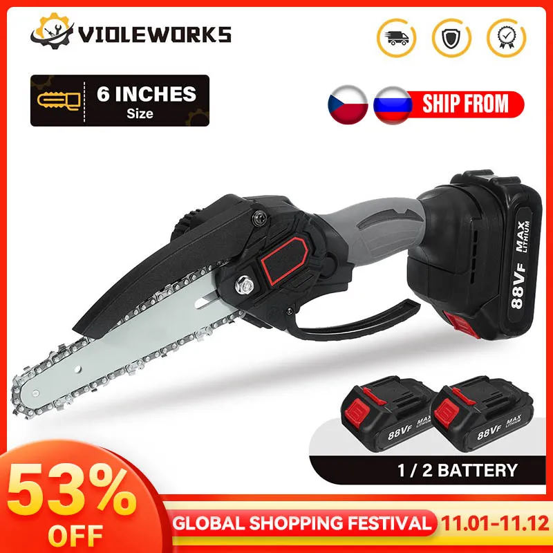 

88VF 6 Inch 3000W Chain Saw Cordless Mini Handheld Pruning Saw Woodworking Electric Saw Cutting Tool For Makita 18V Battery