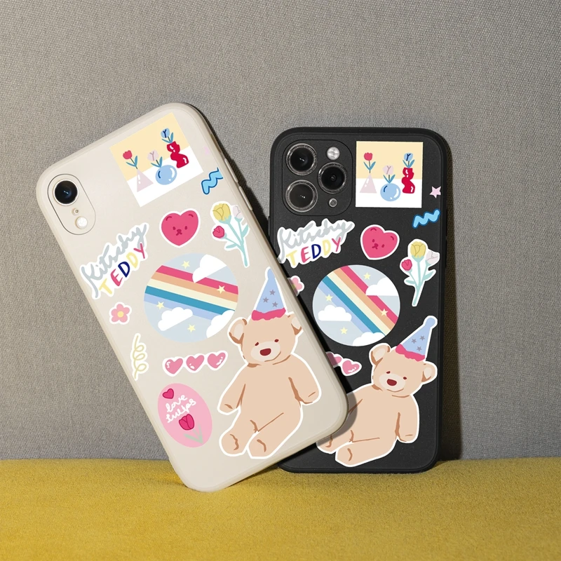 

Fashion Rainbow Bear Phone Case for iPhone 13 11 12 Pro Max X XR XS Max 7 8 Plus 12 13 Mini SE2 Case Soft Silicone Cover