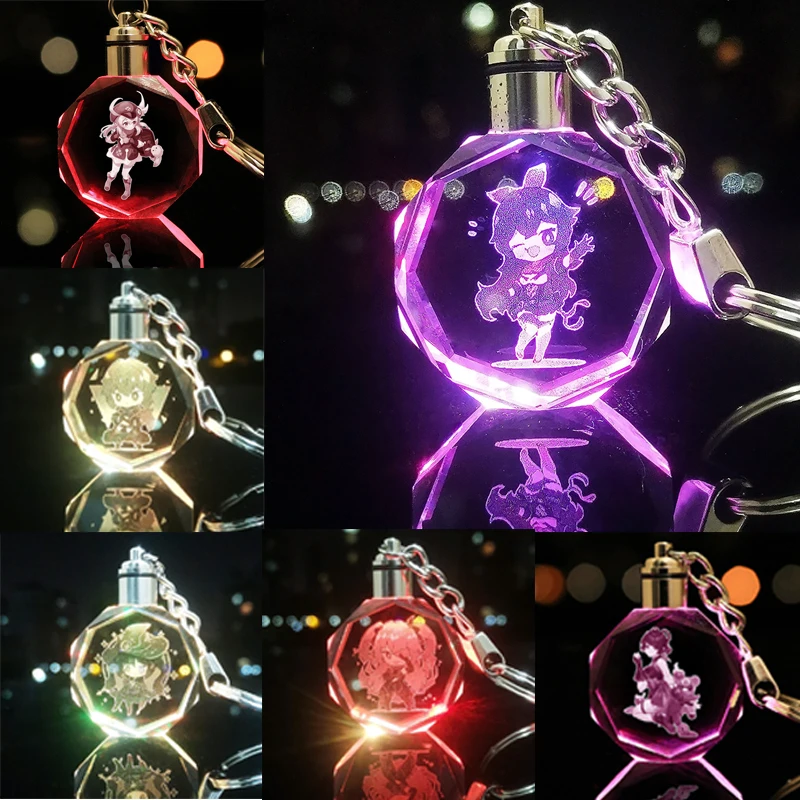 

Anime Figure Genshin Impact Crystal Luminous Keychain Pendant Backpack Pendant Model Car Keychains Children's Toy Birthday Gift