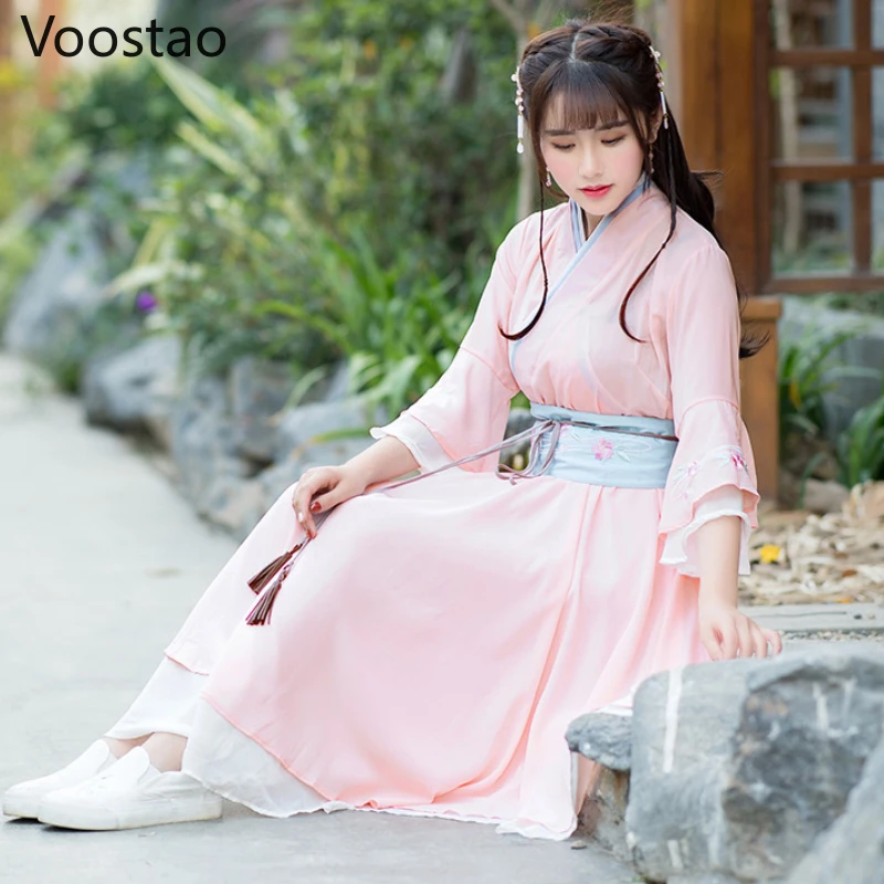 Женское шифоновое платье Hanfu элегантное винтажное в китайском стиле с цветочной