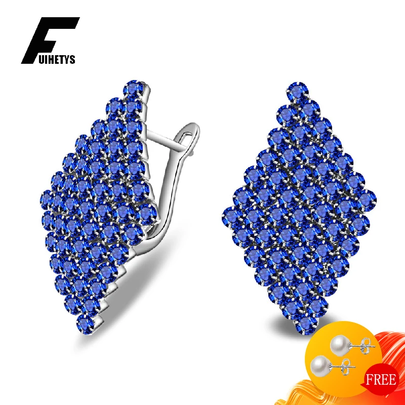 

Luxury 925 Silver Jewelry Earrings for Women Wedding Geometric Sapphire Gemstones Drop Earring Engagement Accessories Wholesale