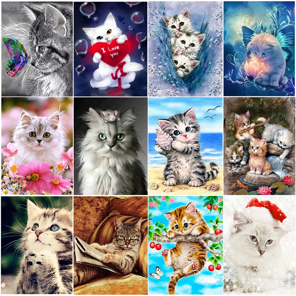 

Алмазная 5d-картина с изображением милого кота, животного, «сделай сам», круглая вышивка стразы, Набор для вышивки крестиком, настенный Декор...