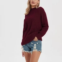 retro ribbing knitted sweater women half high collar solid colors long loose casual knitted pullovers autumn winter warm clothes