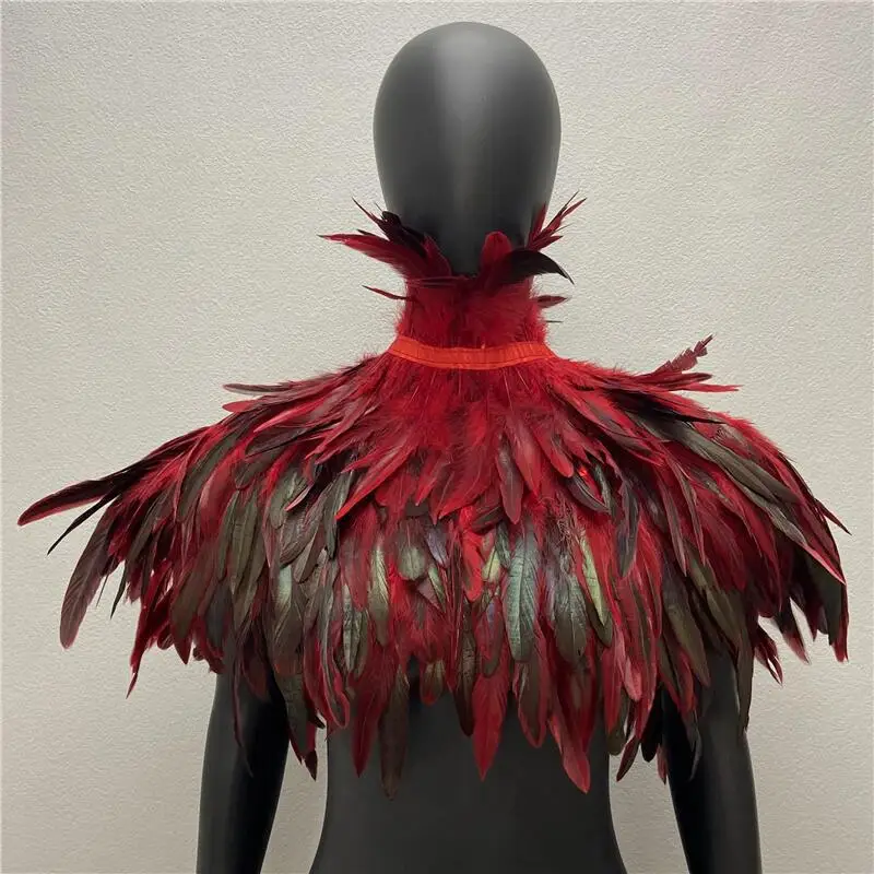 Gothic Feather Shawl Real Rooster Feather Scarf Chicken Feather Fake Collar Halloween Makeup Ball Jewelry Wrap