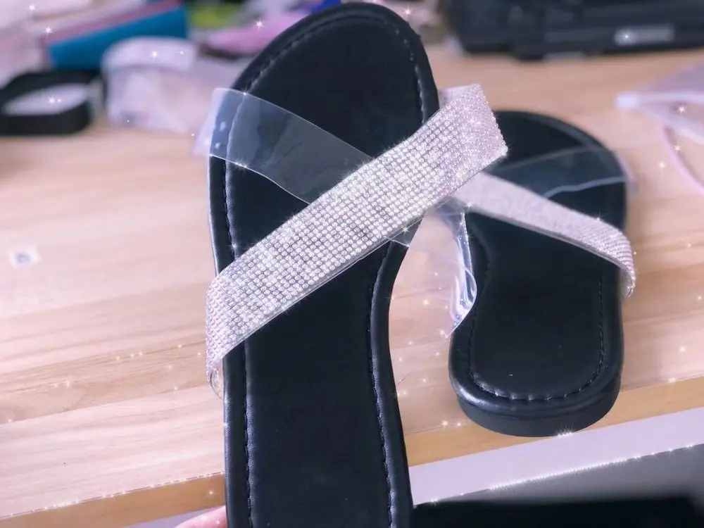 

Summer Slippers for Women Beach Transparent Shoes Outdoor Flat Slides Female Casual Bling Sandals Luxury Rhinestone Flip Flops43