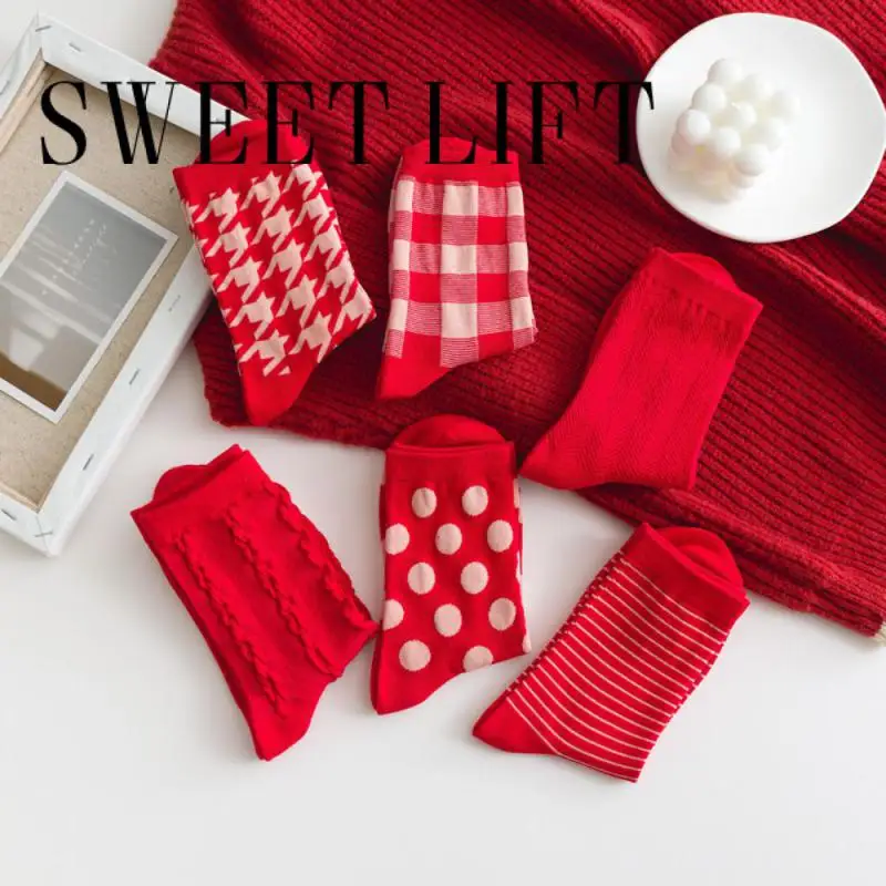 

Носки женские в клетку и полоску, удобные длинные в стиле ретро, красные, в стиле Харадзюку, Осень-зима