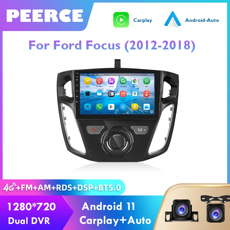 

Автомагнитола PEERCE, 2DIN, Android 11, для Ford Focus 2012-2018, 9 дюймов, автомобильный мультимедийный плеер, Wi-Fi, GPS-навигация, Carplay, 2DIN, Авторадио